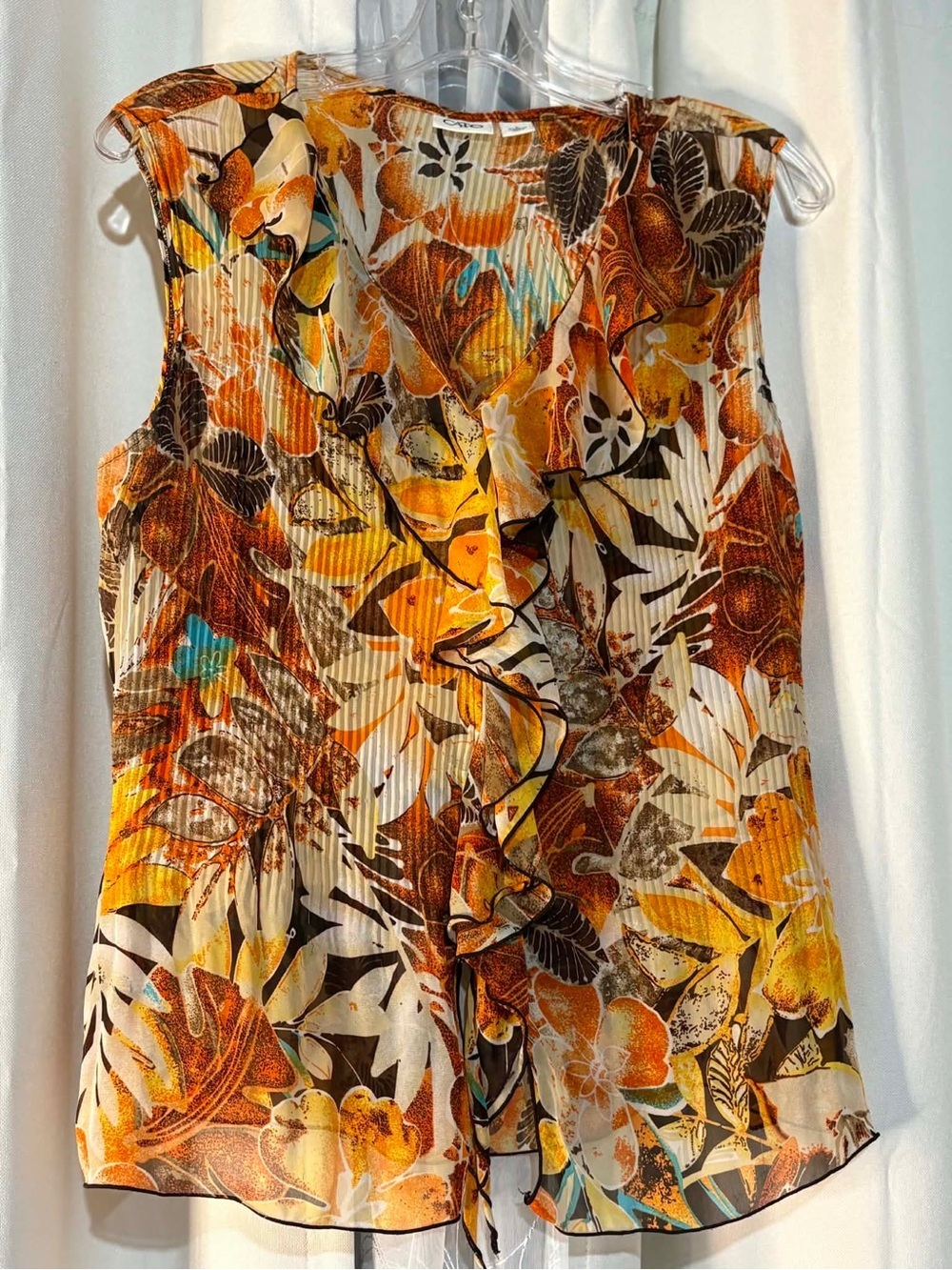 Cato Orange & Brown Floral Sleeveless Blouse